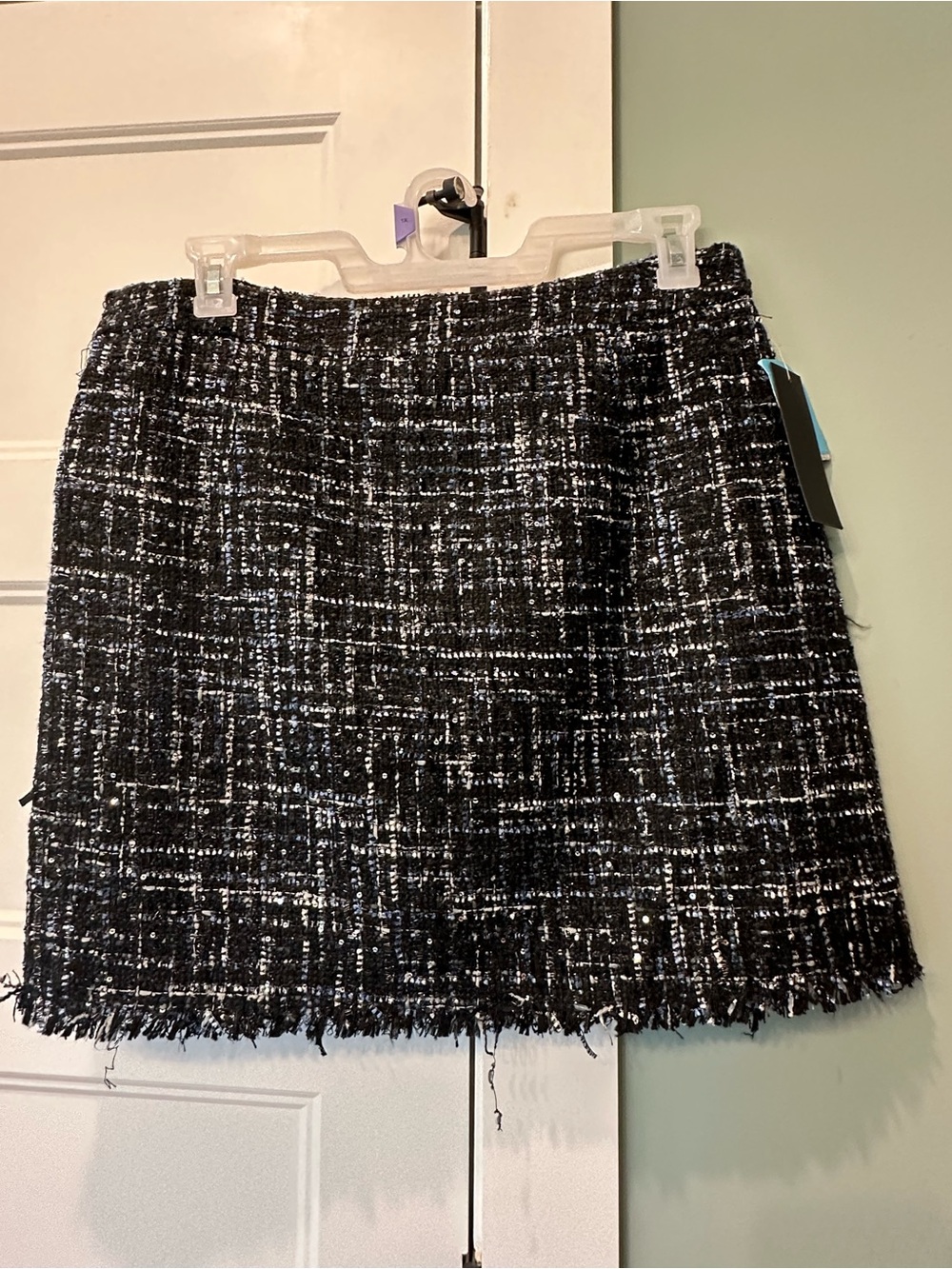 Black & White Tweed Fringe Mini Skirt
